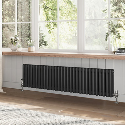 B&Q -  Braxton Black Triple Horizontal Column Radiator (H)300mm (W)1370