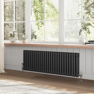 B&Q -  Braxton Black Triple Horizontal Column Radiator (H)400mm (W)1190