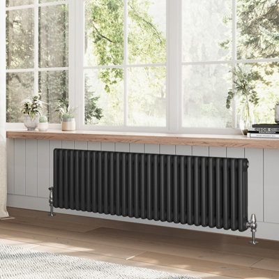 B&Q -  Braxton Black Triple Horizontal Column Radiator (H)400mm (W)1370