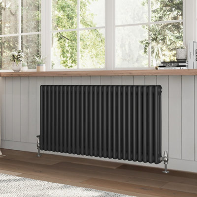 B&Q -  Braxton Black Triple Horizontal Column Radiator (H)600mm (W)1190