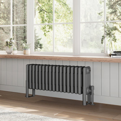 B&Q -  Braxton Grey Quadruple Horizontal Column Radiator (H)300mm (W)785