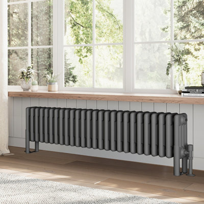 B&Q -  Braxton Grey Quadruple Horizontal Column Radiator (H)300mm (W)11690