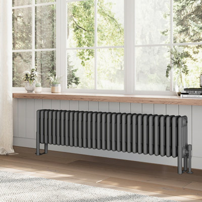 B&Q -  Braxton Grey Quadruple Horizontal Column Radiator (H)300mm (W)1370