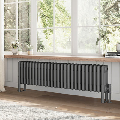 B&Q -  Braxton Grey Quadruple Horizontal Column Radiator (H)400mm (W)1190