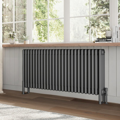 B&Q -  Braxton Grey Quadruple Horizontal Column Radiator (H)600mm (W)1190