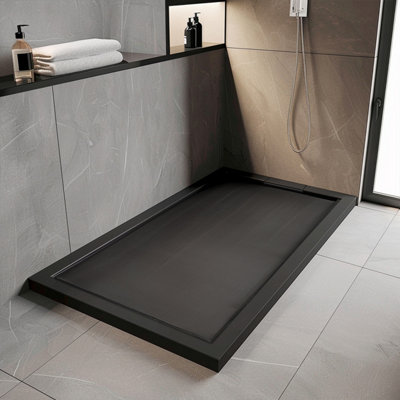 Plum&clay Trinity Rectangle Anthracite Slate Effect Shower Tray (L)1400mm (W)800mm (H)30mm from B&Q