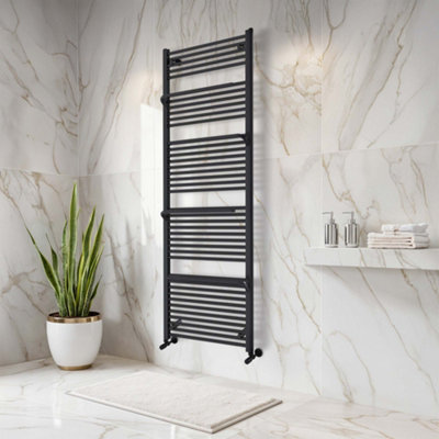 Plum&clay Jenna Anthracite Heated Towel Rail Radiator (H)1800mm (W)600mm from B&Q