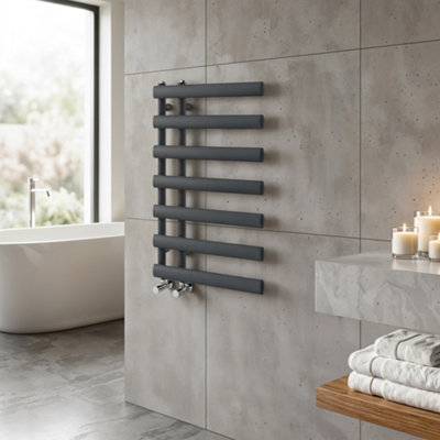 Plum&clay Donovan Grey Heated Towel Radiator Rail (H)780mm (W)500mm from B&Q
