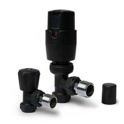 Plum&clay Pair Of Angled Black Thermostatic Radiator Valves from B&Q