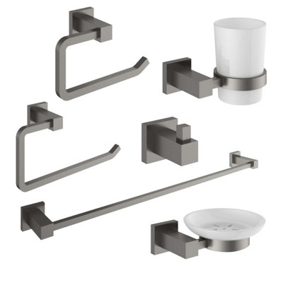 Plum&clay Tate Gun Grey 6-Piece Bathroom Accessory Set from B&Q