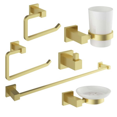 Plum&clay Tate Brushed Gold 6-Piece Bathroom Accessory Set from B&Q