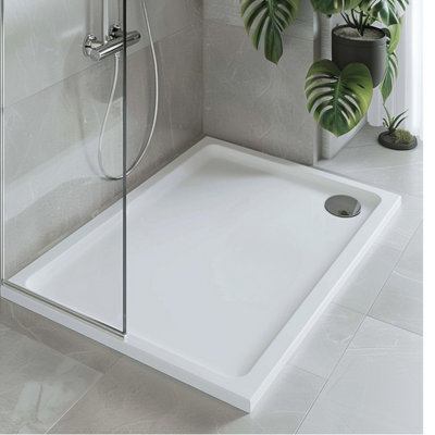 Plum&clay Pearl Rectangular Low Profile Anti Slip White Shower Tray (L)1200mm (W)760mm (H)50mm from B&Q