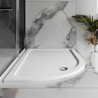 Plum&clay Pearl Offset Quadrant Left Hand Low Profile Anti Slip White Shower Tray (L)1000mm (W)800mm (H)50mm from B&Q