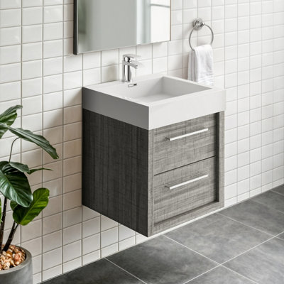 Plum&clay Walter Grey Wood Wall Hung Bathroom Vanity Unit (W)500mm from B&Q