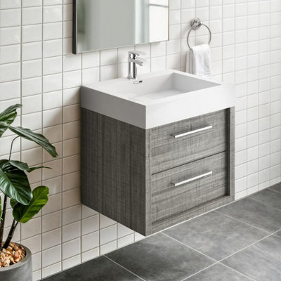 Plum&clay Walter Grey Wood Wall Hung Bathroom Vanity Unit (W)600mm from B&Q