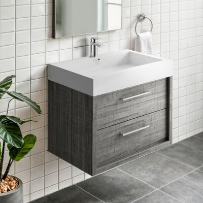Plum&clay Walter Grey Wood Wall Hung Bathroom Vanity Unit (W)750mm from B&Q