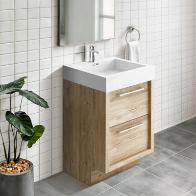 Plum&clay Walter Light Bare Wood Floor Standing Vanity Unit (W)500mm from B&Q