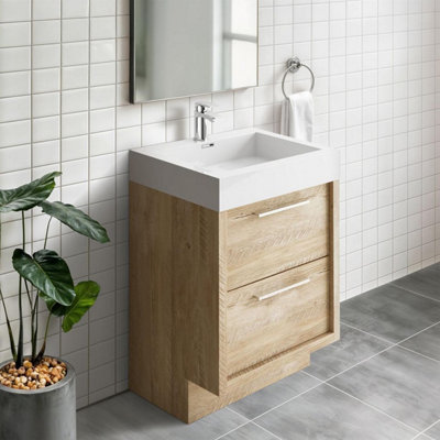 Plum&clay Walter Light Bare Wood Floor Standing Vanity Unit (W)600mm from B&Q