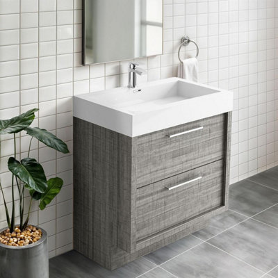 Plum&clay Walter Grey Wood Floor Standing Bathroom Vanity Unit (W)750mm from B&Q