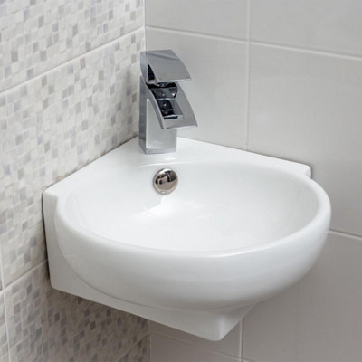 Plum&clay Curve Corner Wall Hung Cloakroom Basin from B&Q