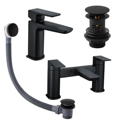 Plum&clay Zoia Black Basin & Bath Filler Tap Package Inc Basin & Bath Waste from B&Q