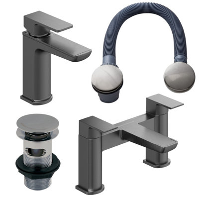 Plum&clay Zoia Gun Grey Basin & Bath Filler Tap Package Inc Basin & Bath Waste from B&Q