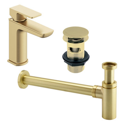 Plum&clay Zoia Gold Basin Mono Tap Package Inc Waste & Bottle Trap from B&Q
