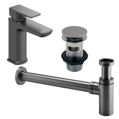 Plum&clay Zoia Gun Grey Basin Mono Tap Package Inc Waste & Bottle Trap from B&Q