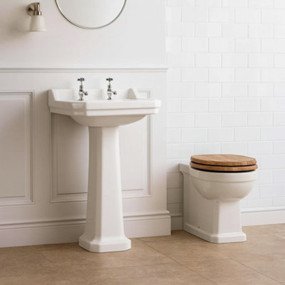Plum&clay Violet Traditional Basin & Pedestal Victorian Ceramic 2 Hole Bathroom Sink from B&Q