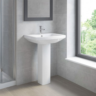 B&Q -  Fernando Square 1 Tap Hole Basin & Pedestal Bathroom Sink