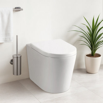Plum&clay Fable White Ceramic Back To Wall Toilet With Anti Bacterial Glaze & Soft Close Seat from B&Q