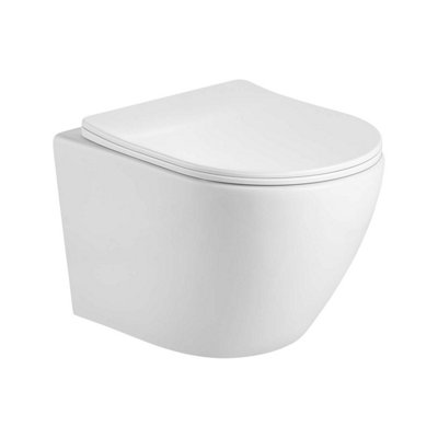 Plum&clay Isaac White Short Projection Round Wall Hung Toilet With Soft Closing Seat from B&Q