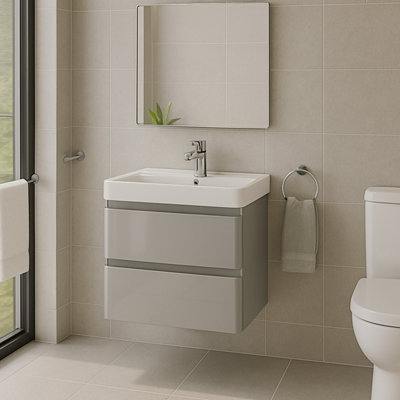 Plum&clay Marvel Gloss Light Grey Wall Hung Bathroom Vanity Unit With Resin Basin (W)600mm from B&Q