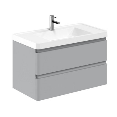 Plum&clay Marvel Gloss Light Grey Wall Hung Bathroom Vanity Unit With Resin Basin (W)900mm from B&Q