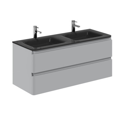 Plum&clay Marvel Gloss Light Grey Wall Hung Bathroom Vanity Unit With Grey Glass Basin (W)1200mm from B&Q