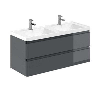 Plum&clay Marvel Gloss Dark Grey Wall Hung Bathroom Vanity Unit With Resin Basin (W)1200mm from B&Q