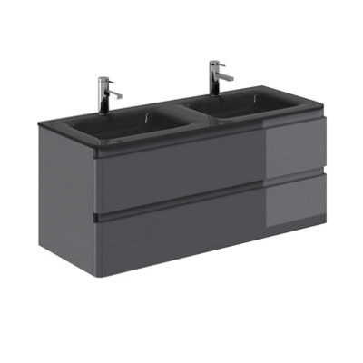 Plum&clay Marvel Gloss Dark Grey Wall Hung Bathroom Vanity Unit With Grey Glass Basin (W)1200mm from B&Q