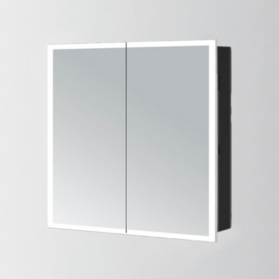 Plum&clay Azure Led Illuminated Black Double Mirrored Wall Cabinet (H)700mm (W)650mm from B&Q