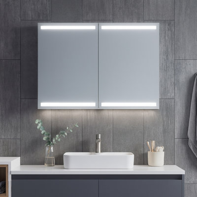 Plum&clay Carter Led Illuminated Mirrored Wall Cabinet With Shaver Socket (H)700mm (W)1000mm from B&Q