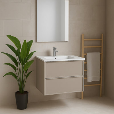 Plum&clay Jenner Light Grey Wall Hung Vanity Unit & Basin Set (W)600mm (H)500mm from B&Q