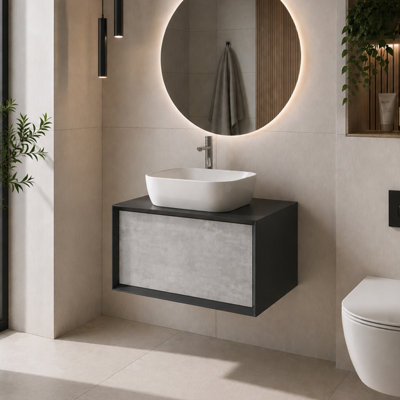 Plum&clay Declan Black & Concrete Wall Mounted Vanity Unit & Basin Set (W)800mm (H)400mm from B&Q