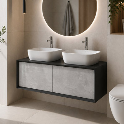 Plum&clay Declan Black & Concrete Wall Mounted Vanity Unit & Basin Set (W)1200mm (H)400mm from B&Q