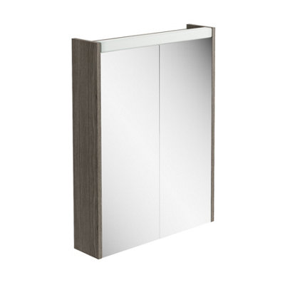 Plum&clay Borneo Dark Wood Double Bathroom Mirrored Led Wall Cabinet (W)550mm (H)730mm from B&Q