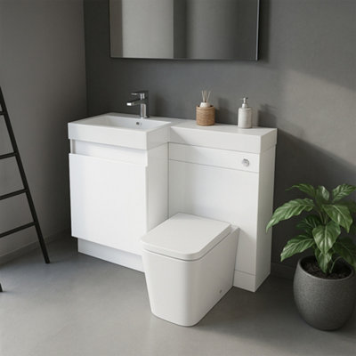 Plum&clay Solstice Gloss White Left Hand Bathroom Vanity Basin & Wc Unit Combination (W)900mm (H)890mm from B&Q