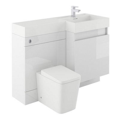 Plum&clay Solstice Gloss White Right Hand Bathroom Vanity Basin & Wc Unit Combination (W)1200mm (H)890mm from B&Q