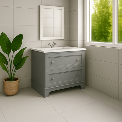 Plum&clay Beckett Light Grey Floor Standing Traditional Bathroom Vanity Unit & Basin (W)800mm (H)850mm from B&Q