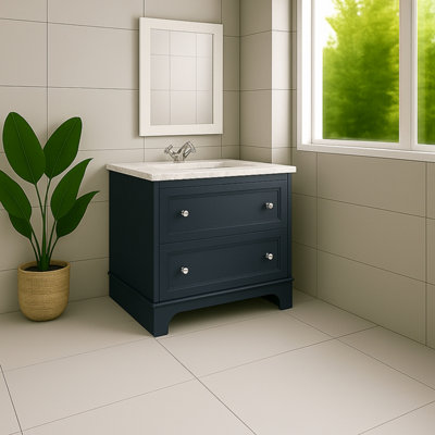 Plum&clay Beckett Blue Grey Floor Standing Traditional Bathroom Vanity Unit & Basin (W)800mm (H)850mm from B&Q