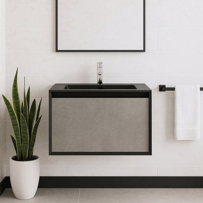Plum&clay Declan Black & Concrete Wall Mounted Vanity Unit With Integrated Basin (W)600mm (H)400mm from B&Q