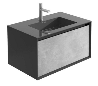 Plum&clay Declan Black & Concrete Wall Mounted Vanity Unit With Integrated Basin (W)750mm (H)400mm from B&Q