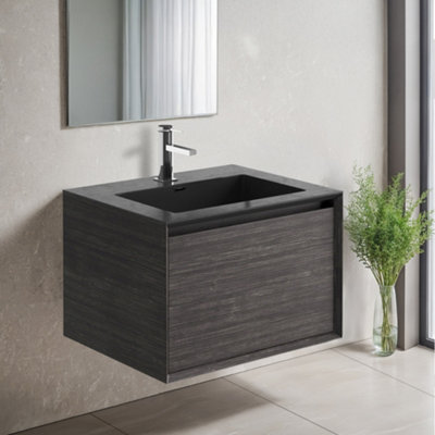 Plum&clay Matterhorn Dark Oak Wall Hung Bathroom Vanity Unit With Black Basin (W)600mm (H)450mm from B&Q